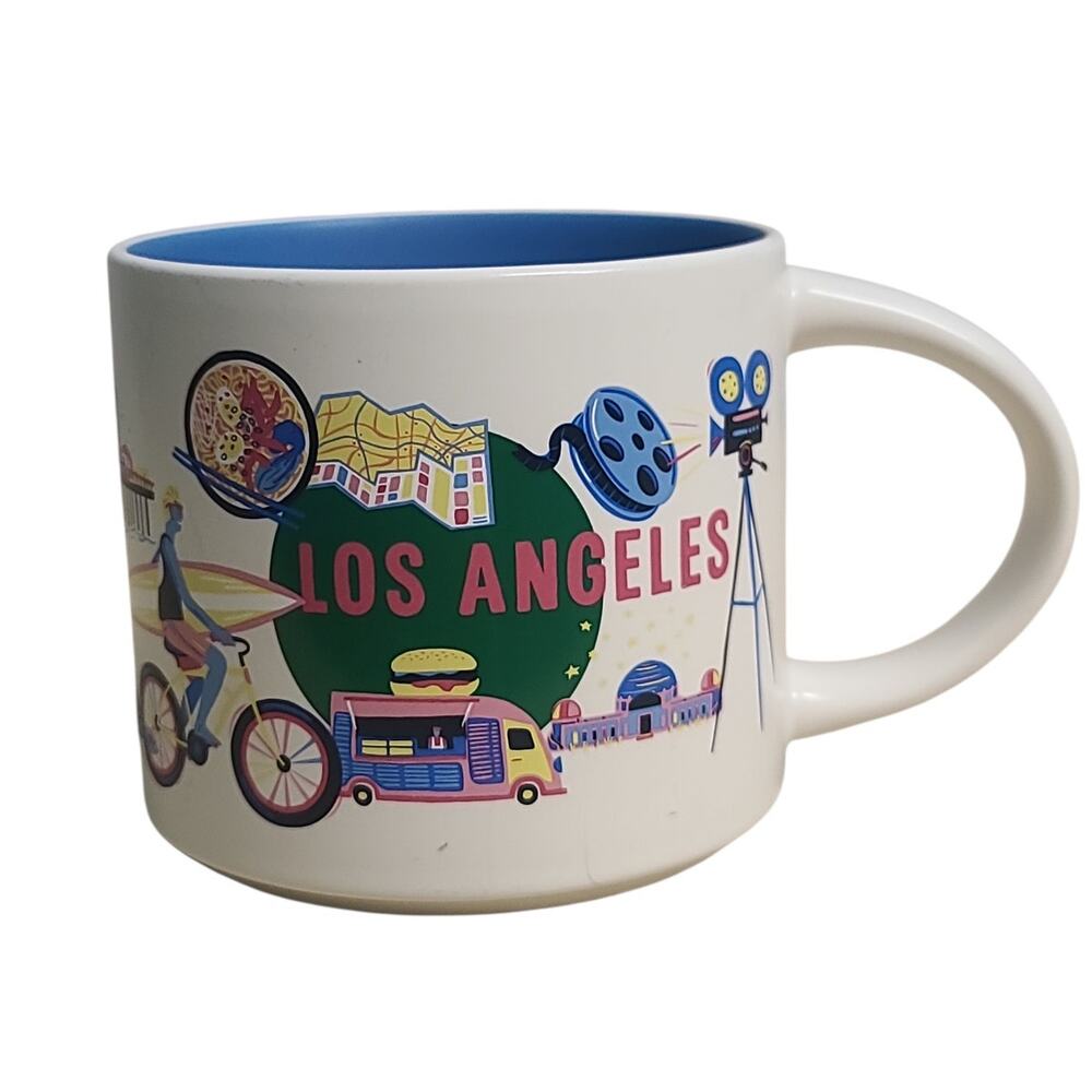 Starbucks Discovery Series LA Los Angeles 14 oz Mug White Multi Print GUC